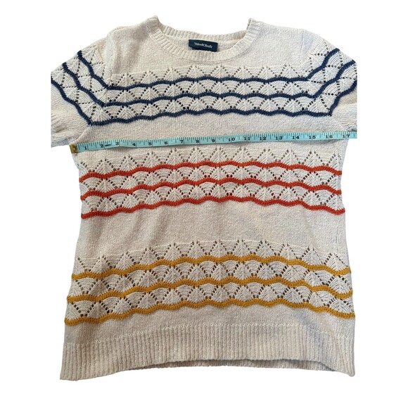 ModCloth Cream Pointelle Knit Short Sleeve Sweater Striped Boho Size S - Picture 5 of 6